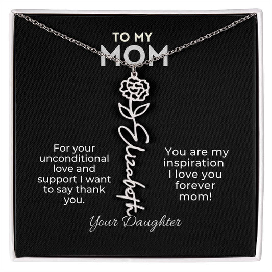 Personalized Birth Month Flower Name Necklace Gift for Mom From Daughter Mother's day, Holiday Present, Anniversary, or Birthday Gift