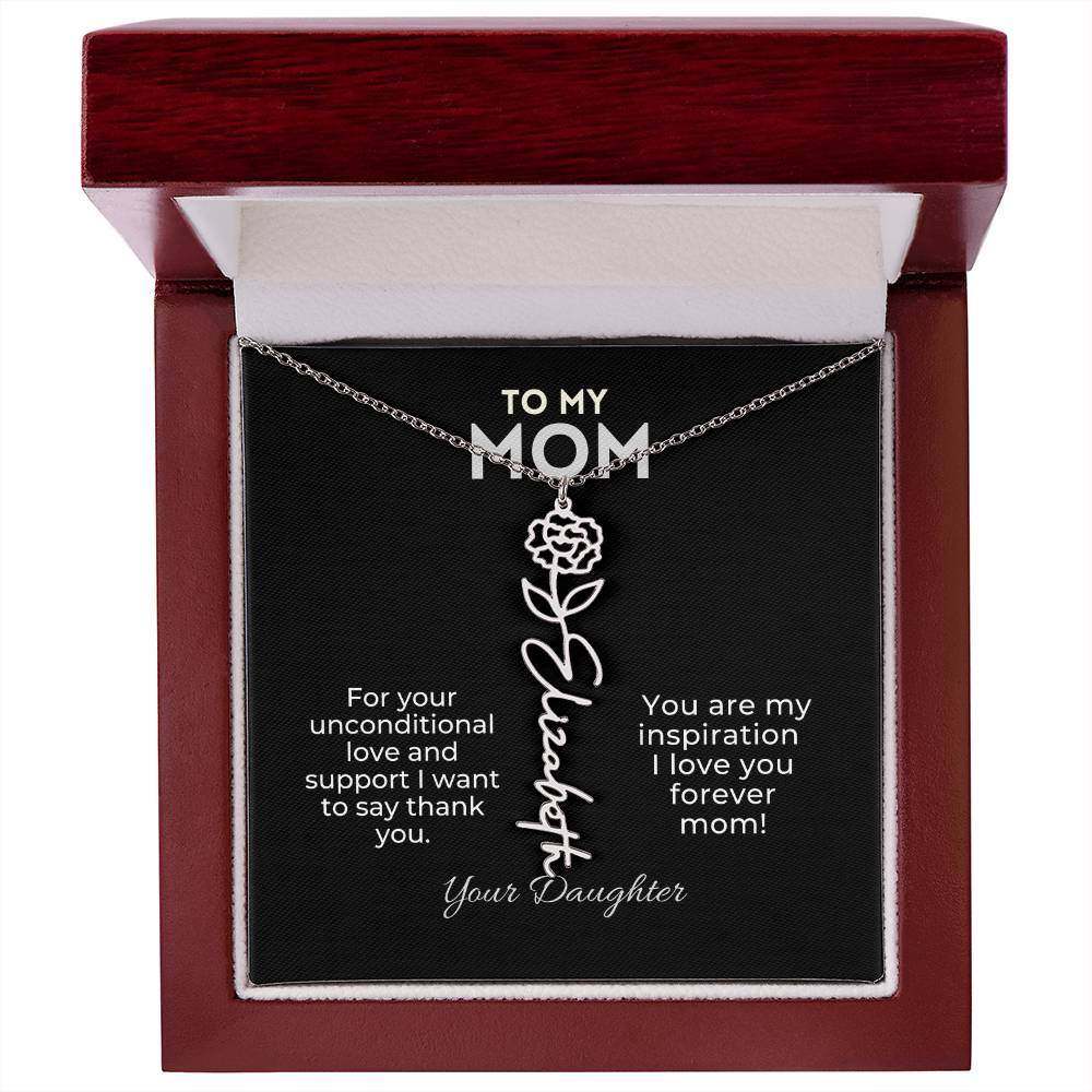 Personalized Birth Month Flower Name Necklace Gift for Mom From Daughter Mother's day, Holiday Present, Anniversary, or Birthday Gift