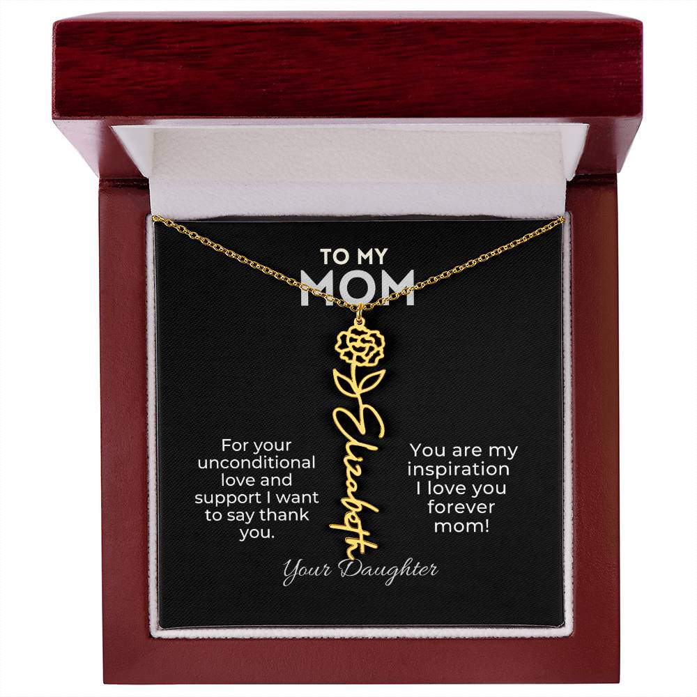 Personalized Birth Month Flower Name Necklace Gift for Mom From Daughter Mother's day, Holiday Present, Anniversary, or Birthday Gift