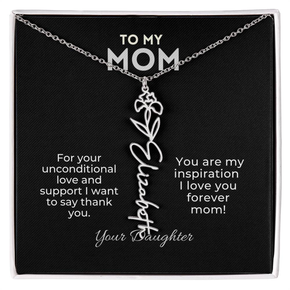 Personalized Birth Month Flower Name Necklace Gift for Mom From Daughter Mother's day, Holiday Present, Anniversary, or Birthday Gift