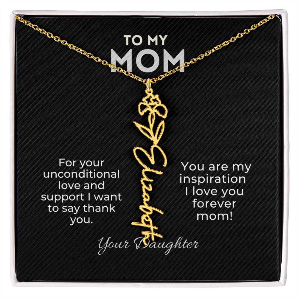 Personalized Birth Month Flower Name Necklace Gift for Mom From Daughter Mother's day, Holiday Present, Anniversary, or Birthday Gift