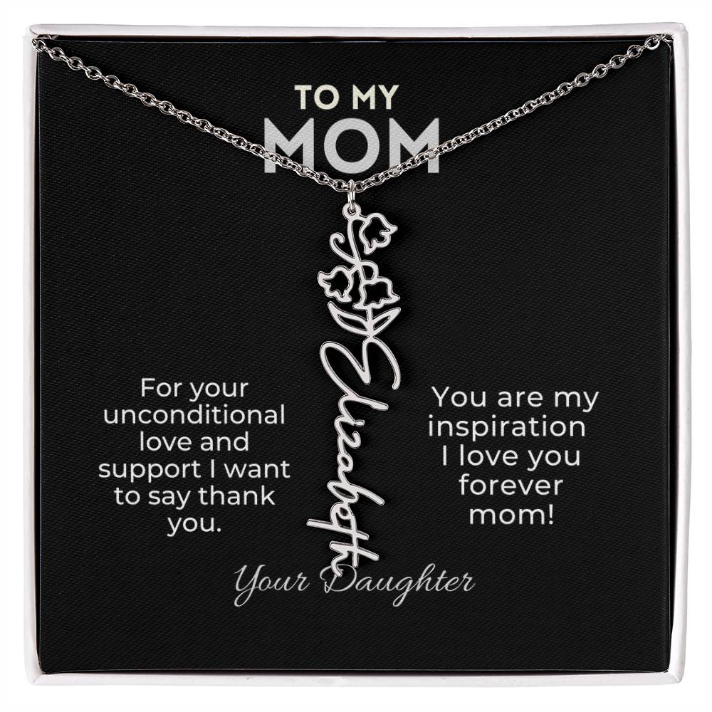 Personalized Birth Month Flower Name Necklace Gift for Mom From Daughter Mother's day, Holiday Present, Anniversary, or Birthday Gift