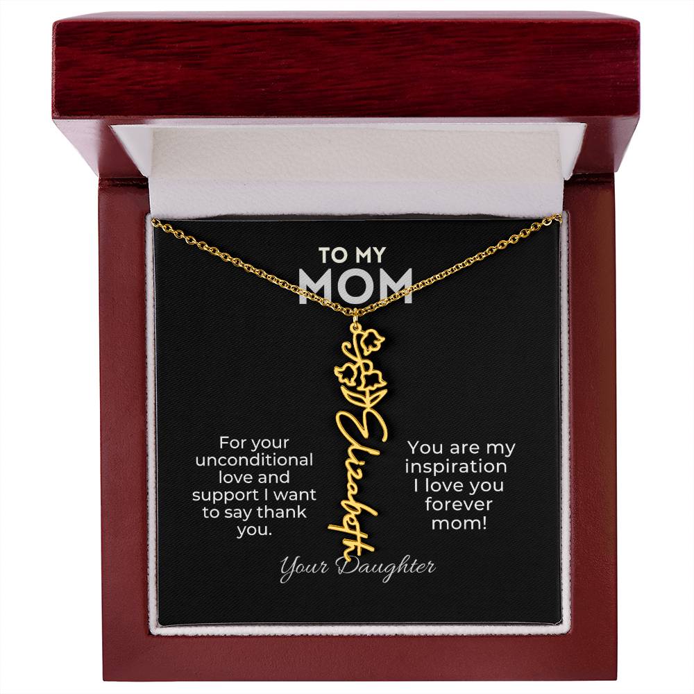 Personalized Birth Month Flower Name Necklace Gift for Mom From Daughter Mother's day, Holiday Present, Anniversary, or Birthday Gift