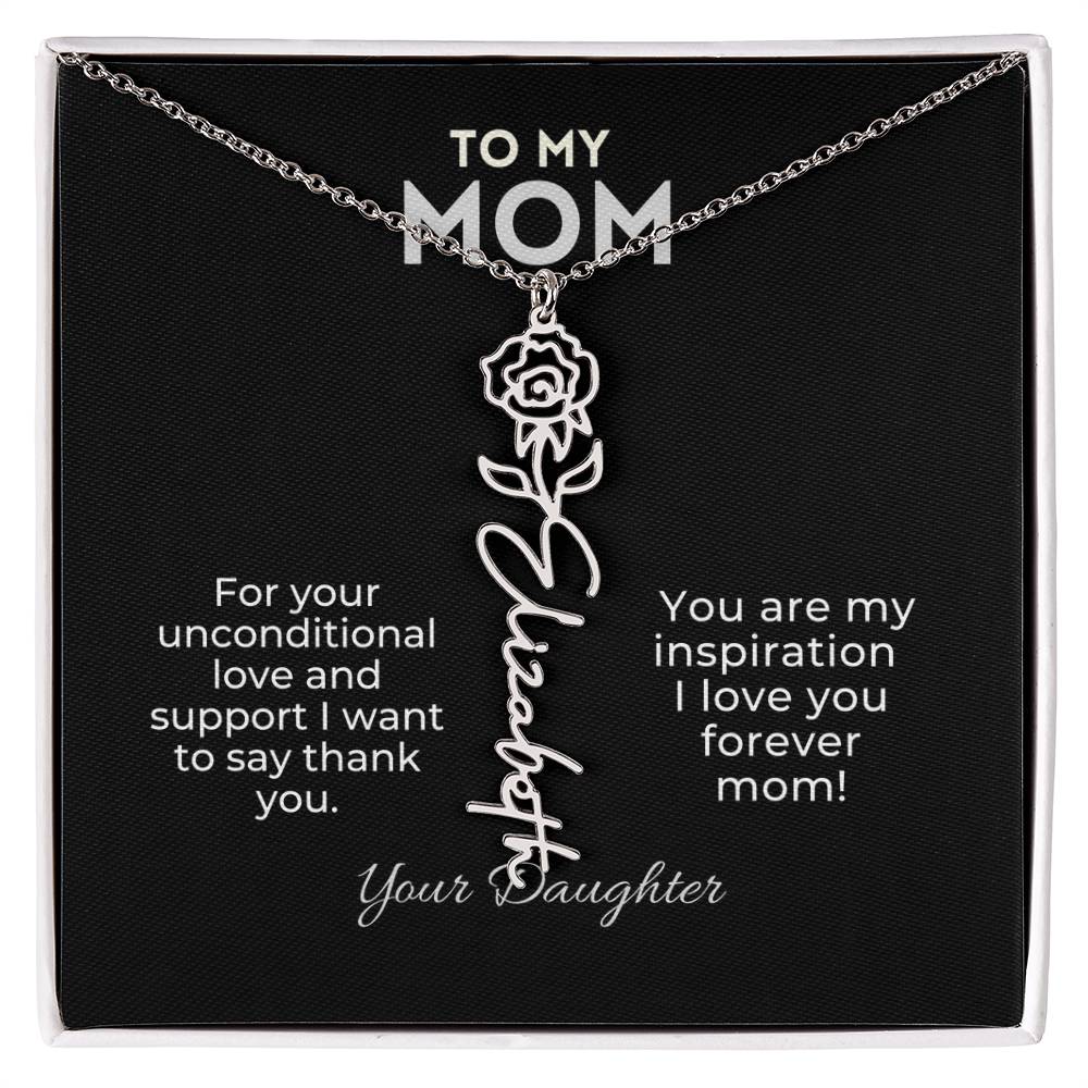 Personalized Birth Month Flower Name Necklace Gift for Mom From Daughter Mother's day, Holiday Present, Anniversary, or Birthday Gift