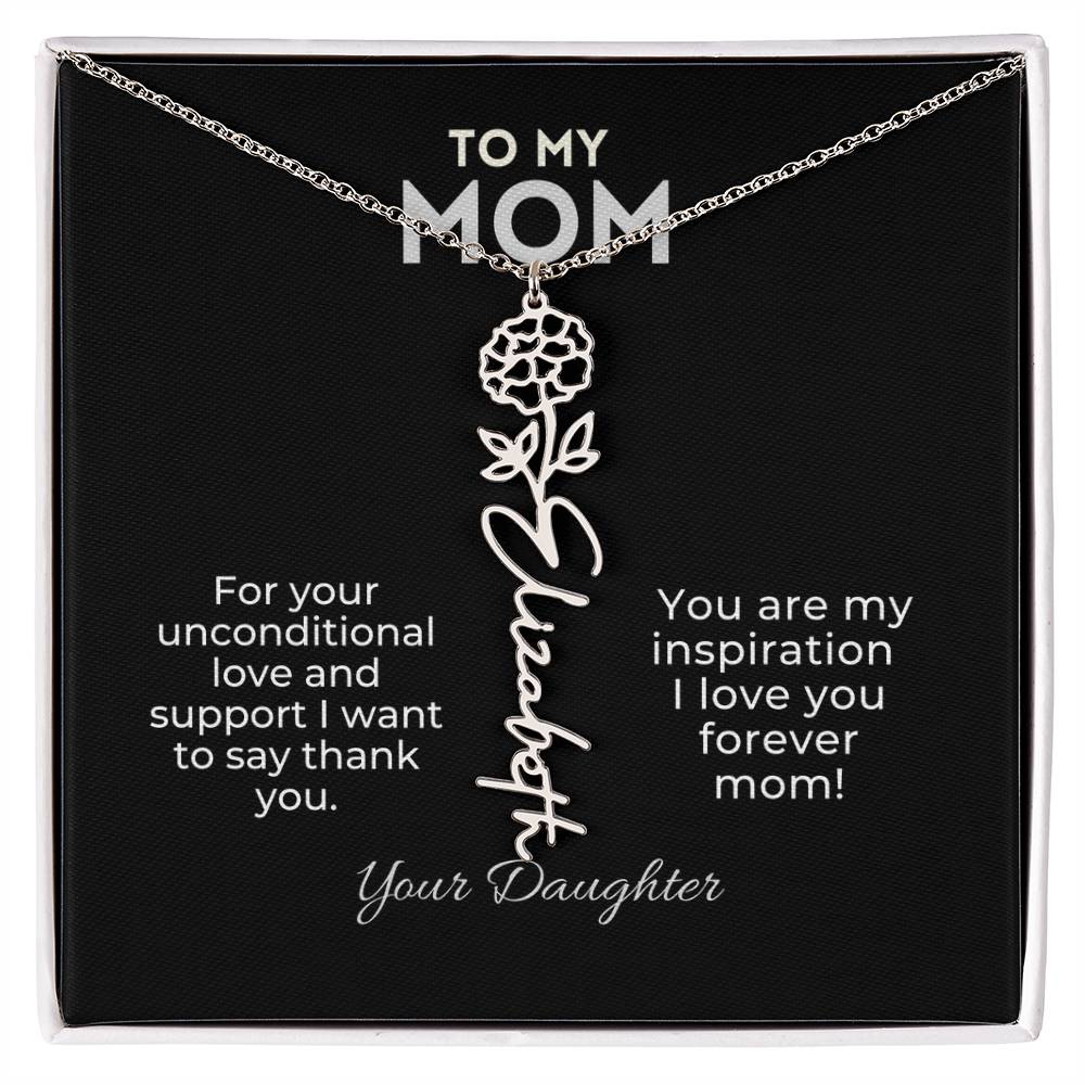 Personalized Birth Month Flower Name Necklace Gift for Mom From Daughter Mother's day, Holiday Present, Anniversary, or Birthday Gift