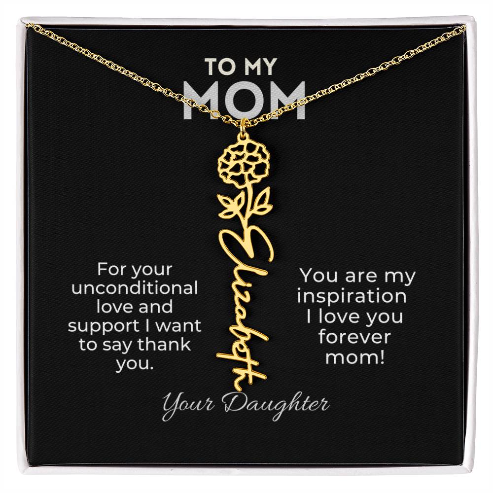 Personalized Birth Month Flower Name Necklace Gift for Mom From Daughter Mother's day, Holiday Present, Anniversary, or Birthday Gift