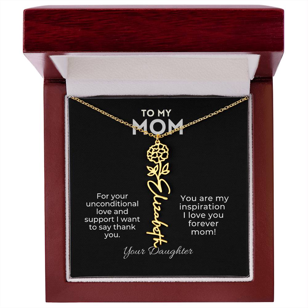 Personalized Birth Month Flower Name Necklace Gift for Mom From Daughter Mother's day, Holiday Present, Anniversary, or Birthday Gift