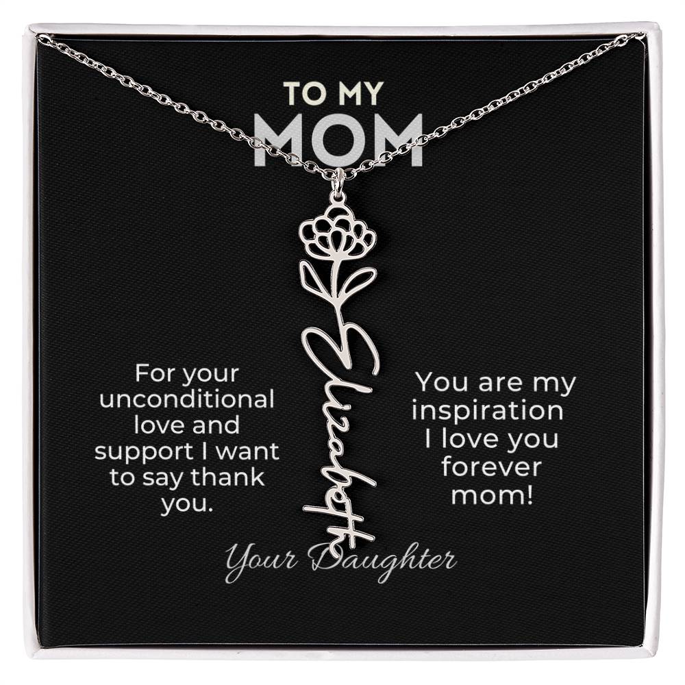 Personalized Birth Month Flower Name Necklace Gift for Mom From Daughter Mother's day, Holiday Present, Anniversary, or Birthday Gift