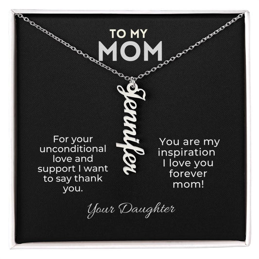 Personalized Vertical Name Necklace Gift for Mom From Daughter Mother's day, Holiday Present, Anniversary, or Birthday Gift