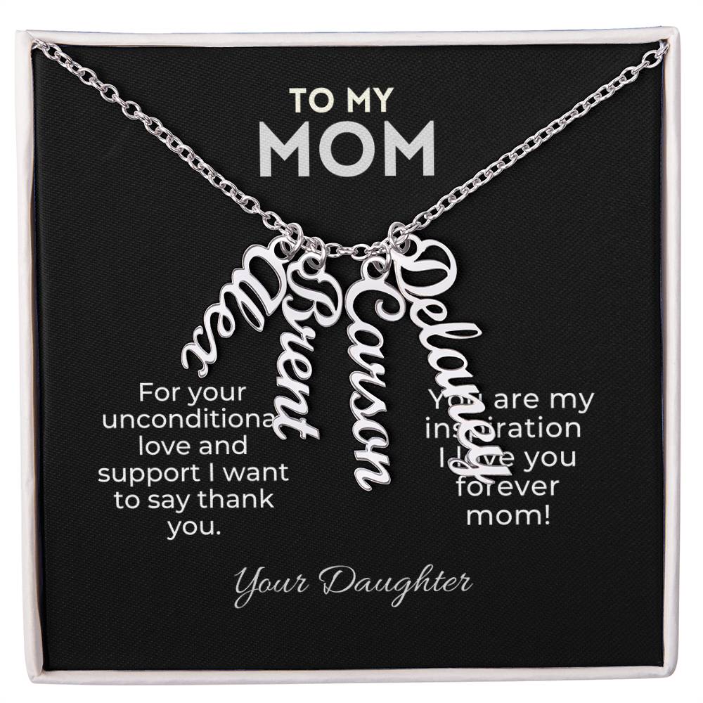 Personalized Vertical Name Necklace Gift for Mom From Daughter Mother's day, Holiday Present, Anniversary, or Birthday Gift