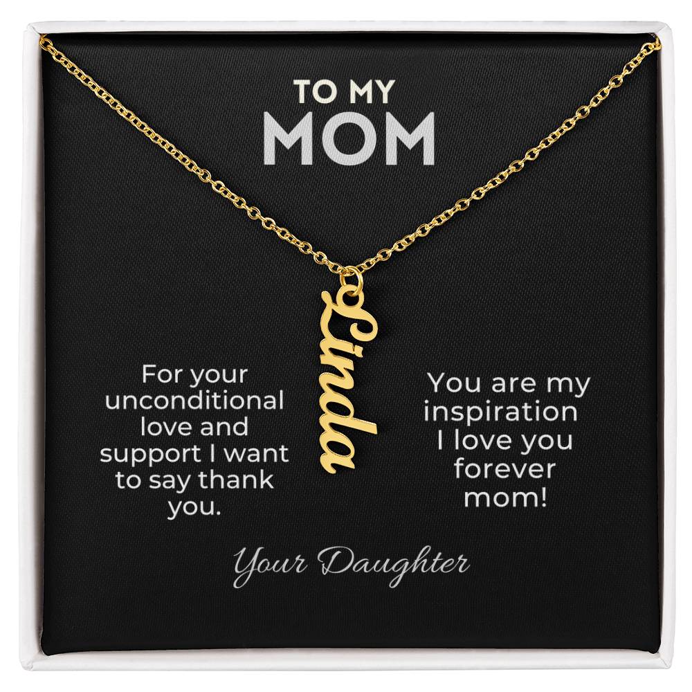 Personalized Vertical Name Necklace Gift for Mom From Daughter Mother's day, Holiday Present, Anniversary, or Birthday Gift