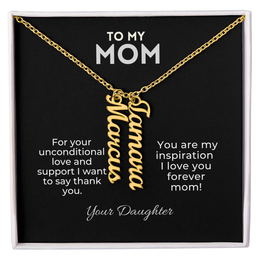 Personalized Vertical Name Necklace Gift for Mom From Daughter Mother's day, Holiday Present, Anniversary, or Birthday Gift