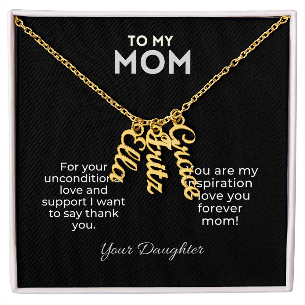 Personalized Vertical Name Necklace Gift for Mom From Daughter Mother's day, Holiday Present, Anniversary, or Birthday Gift