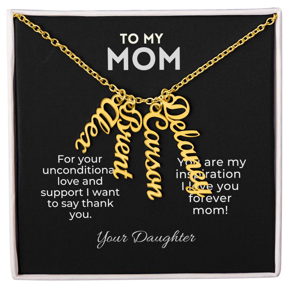 Personalized Vertical Name Necklace Gift for Mom From Daughter Mother's day, Holiday Present, Anniversary, or Birthday Gift