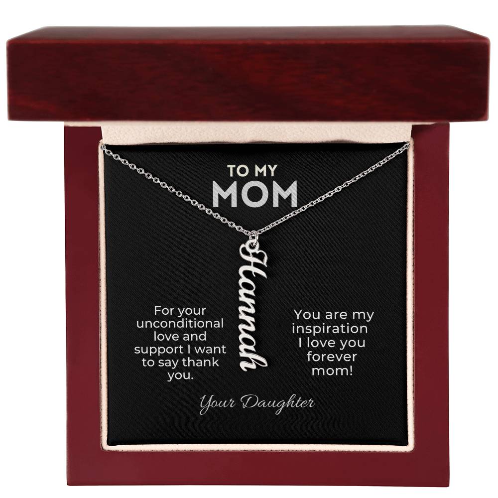 Personalized Vertical Name Necklace Gift for Mom From Daughter Mother's day, Holiday Present, Anniversary, or Birthday Gift