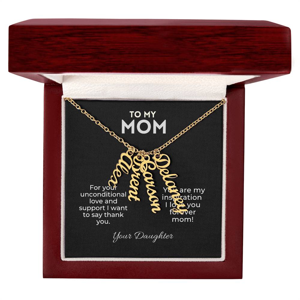 Personalized Vertical Name Necklace Gift for Mom From Daughter Mother's day, Holiday Present, Anniversary, or Birthday Gift