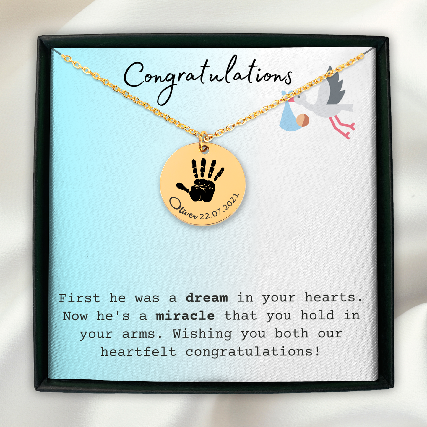 Personalized Necklace, Gifts for Mom, Gifts for Dad, Baby Shower, Anniversary, Mother, Father, Sibling, Actual Hand Print Necklace