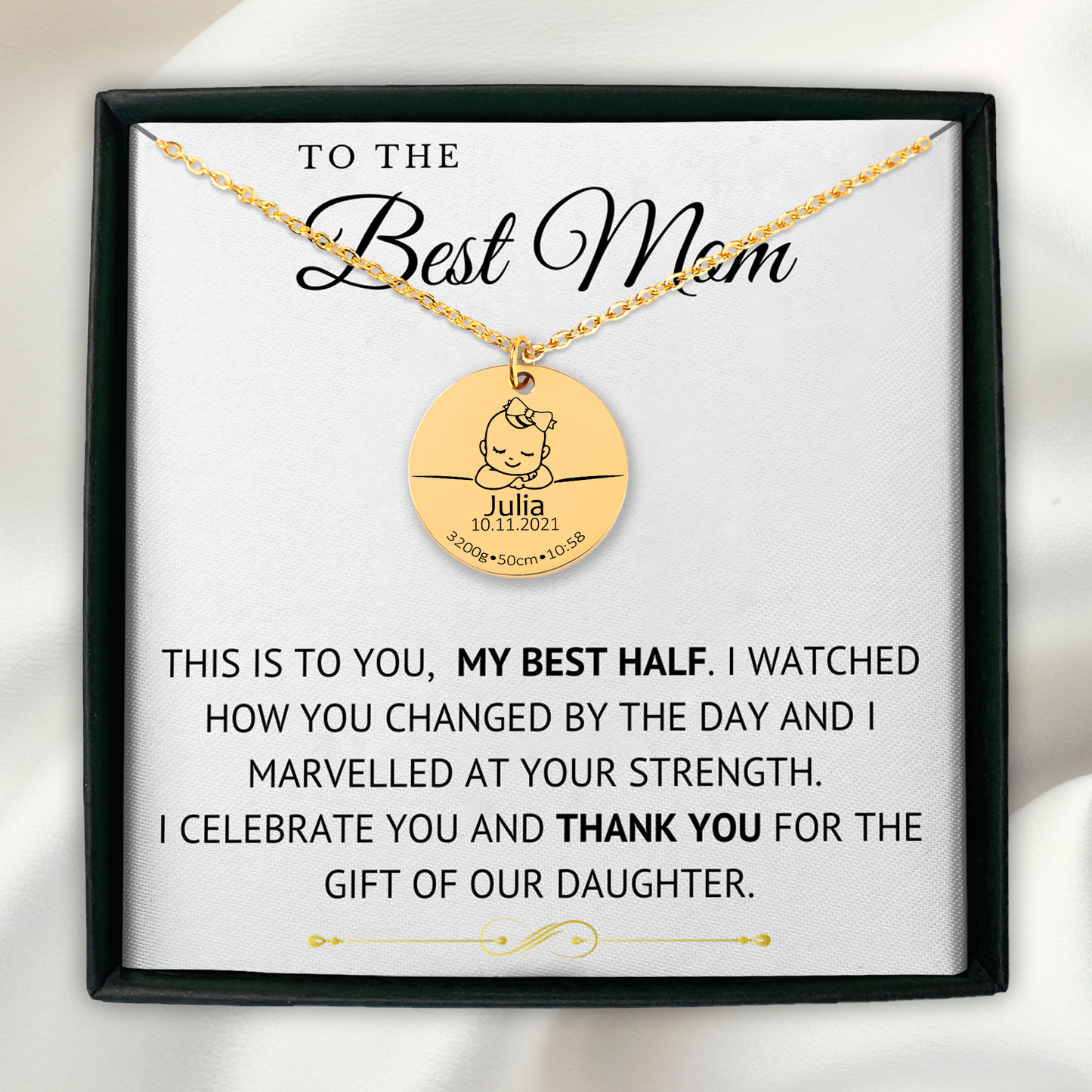 Personalized Necklace, Gifts for Mothers, Baby Showers, Gifts for Mom to Be, New Mom, Baby Birth Details