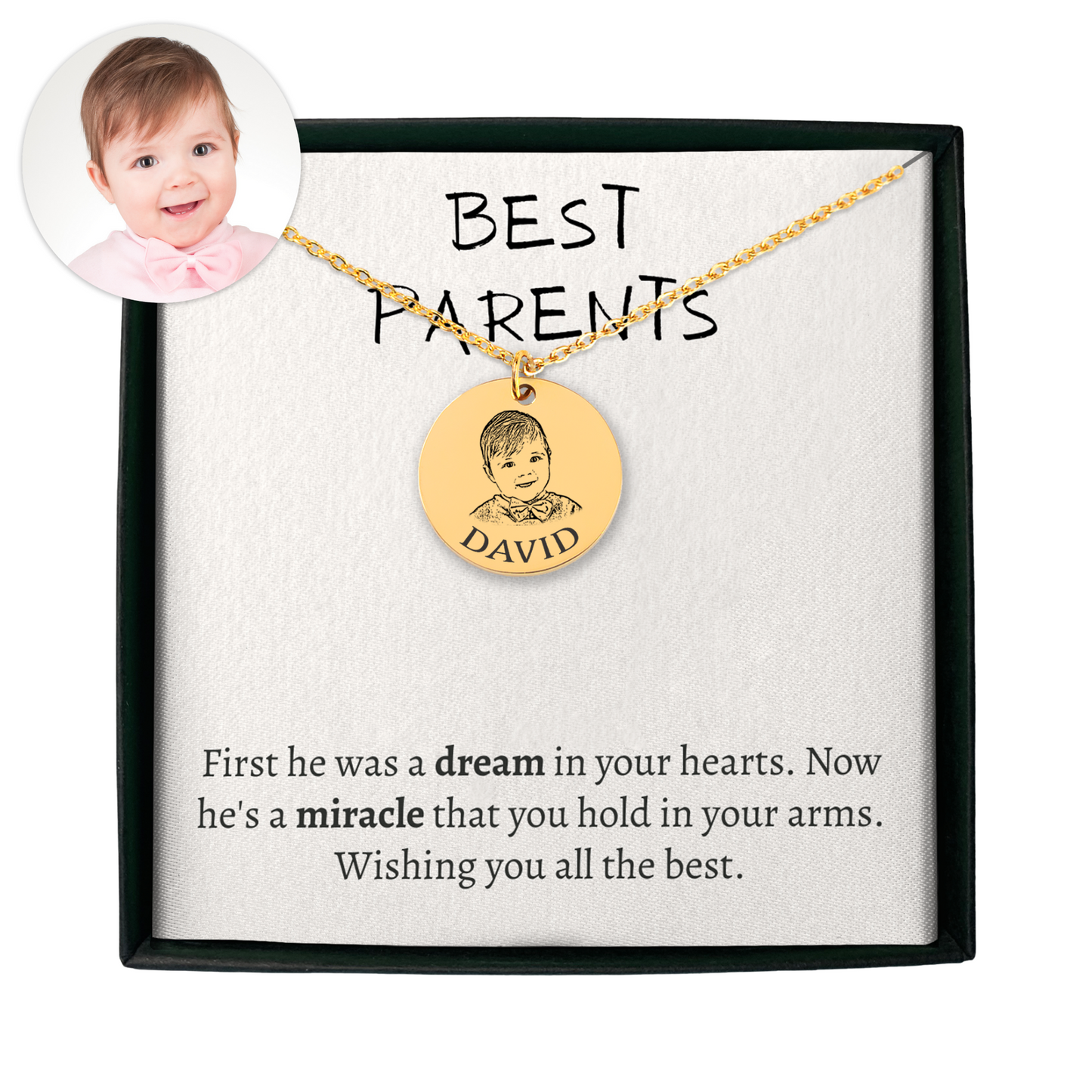 Personalized Necklace, Gifts for Mom, Dad, Grandpa, Grandma, Grandfather, Grandmother, Baby Portrait Necklace