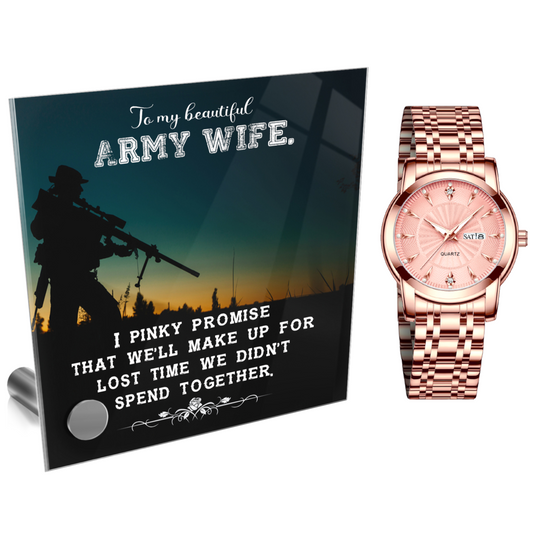 To My Beautiful Army Wife Gold Colored Band Ladies Watch