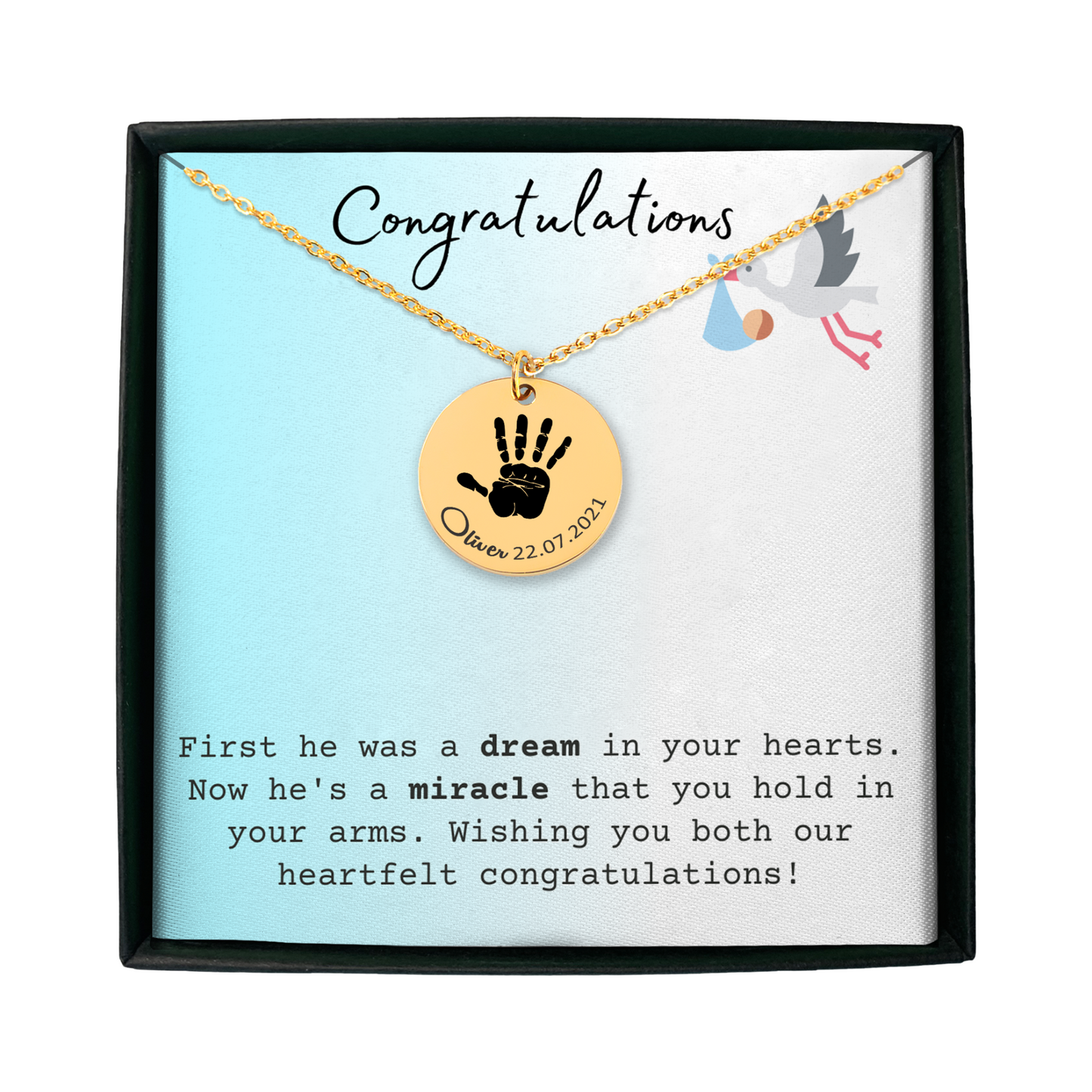 Personalized Necklace, Gifts for Mom, Gifts for Dad, Baby Shower, Anniversary, Mother, Father, Sibling, Actual Hand Print Necklace