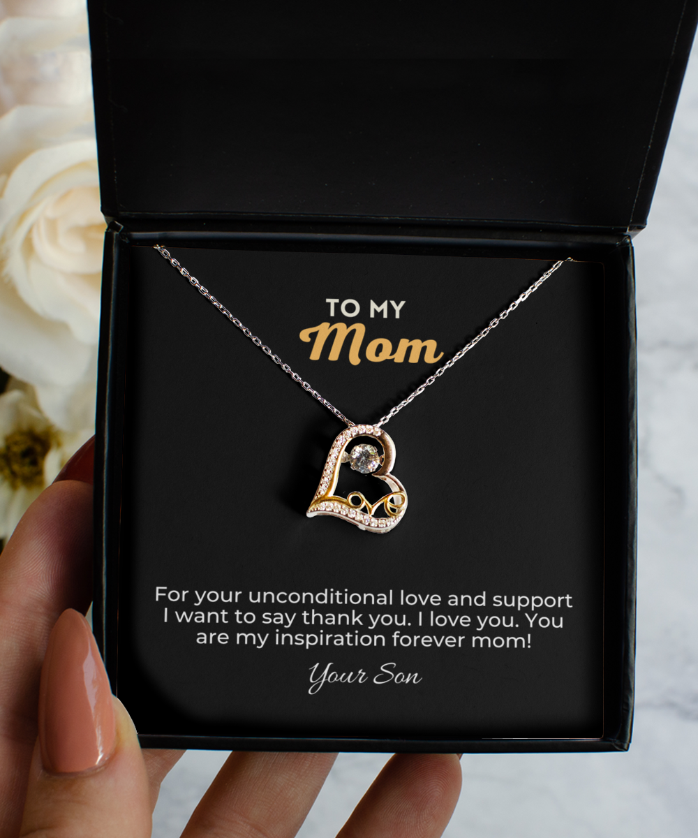 Heart Necklace, Gifts for Mom, Mother's Day Gifts, Birthday Gift for Mom, Gifts from Son, You Are My Inspiration Mom, Gift from Son