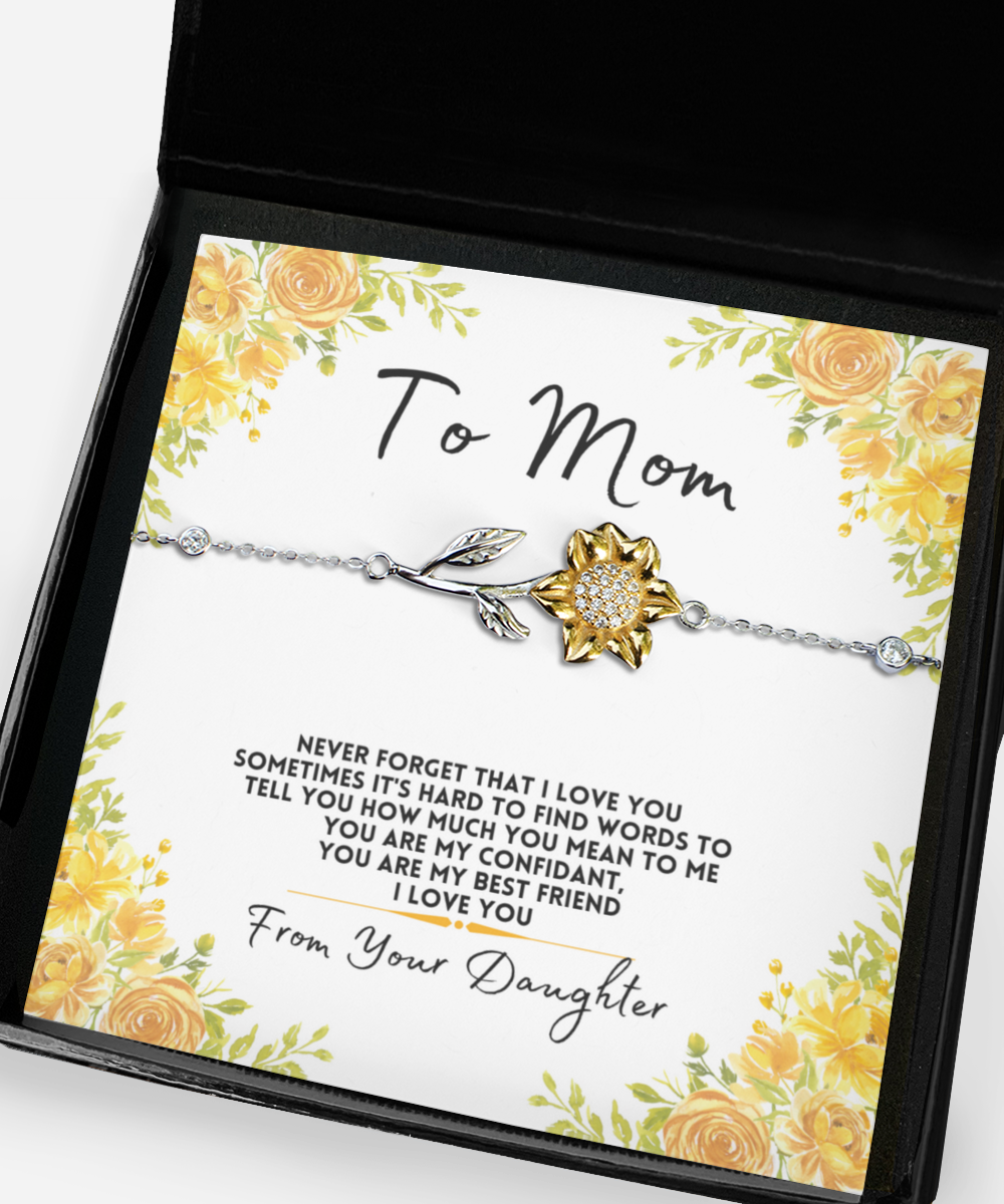 Sunflower Bracelet, Gifts for Mom, Mother's Day Gifts, Birthday Gift for Mom, Gift from Daughter, Never Forget Mom