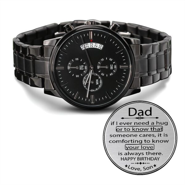 Birthday Gift for Dad, Birthday Gift for Bonus Dad, Gifts from Son, Engraved Design Black Chronograph Watch