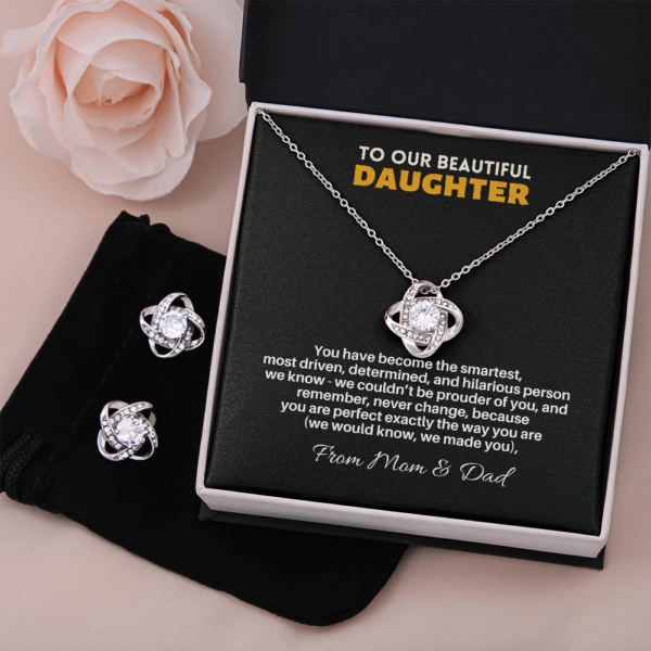 Pendant Necklace & Earrings Set, Gifts for Daughter, Birthday Gift, Wedding Gift, Graduation Gift, Gift from Mom and Dad, Never Change, To Our Beautiful Daughter